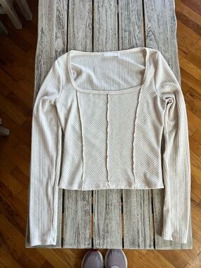 All in Favor - Square Neck - Long Sleeve Top - Cream (S)